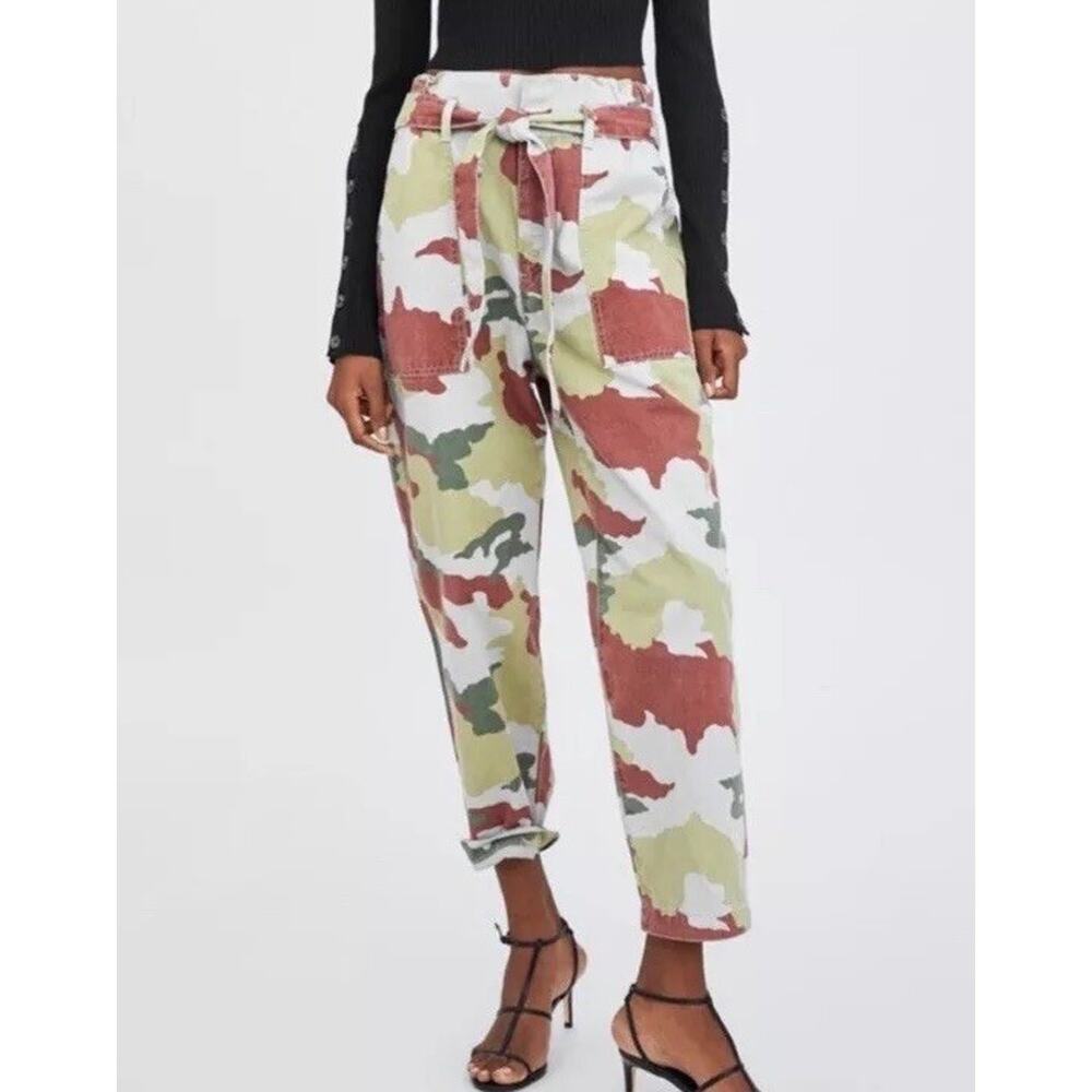 ZARA trf paperbag cami pants green brown women’s Sz. 4